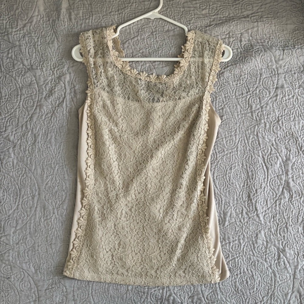 Express Cream Lace Detail Top